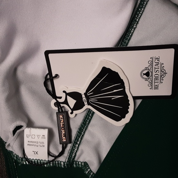 RETRO STAGE Elegant Green Polka Dot One-Piece Swimsuit Size XL. - Picture 2 of 8